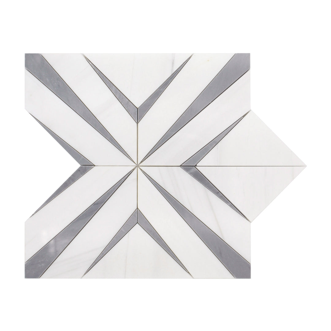 Single 12x12 inch Aphrodite Light Gray Diamond Pattern Polished Waterjet Mosaic Tile – elegant geometric design in polished light gray marble