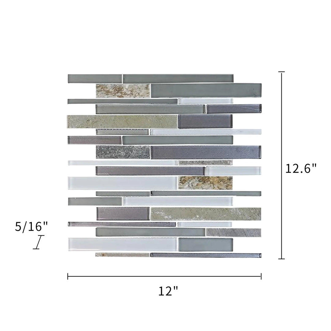 Modesto Quartzet & Glass Mix Random Strip 12-in x 13-in Glass Mosaic Wall Tile(1.05-sq. ft/ Piece)
