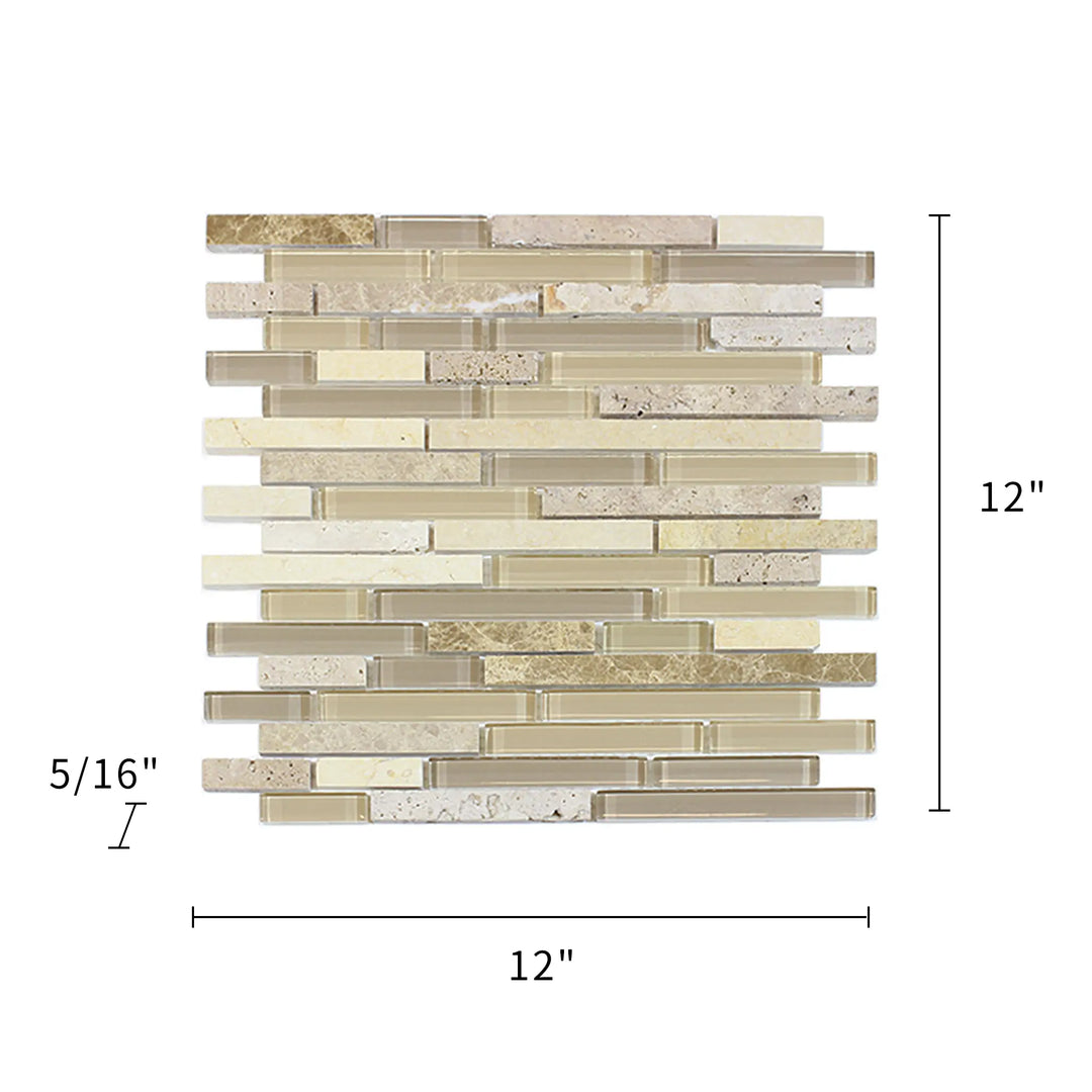 Sandy Dune Marble & Glass Random Strip 12-in x 12-in Glass Mosaic Wall Tile(1-sq. ft/ Piece)