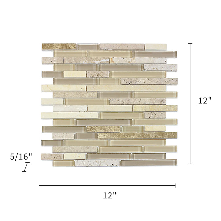 Sandy Dune Marble & Glass Random Strip 12-in x 12-in Glass Mosaic Wall Tile(1-sq. ft/ Piece)