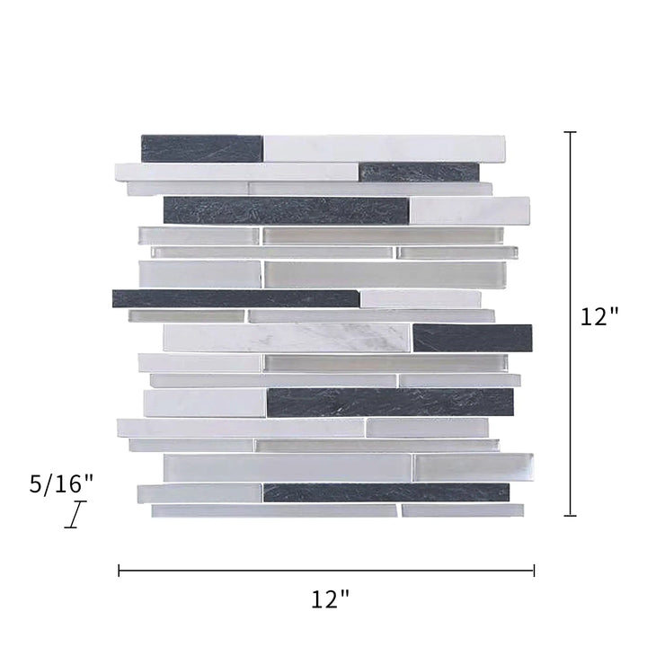 Iron Staircase Marble Slate & Glass Random Strips 12-in x 12-in Glass Mosaic Wall Tile(1-sq. ft/ Piece)