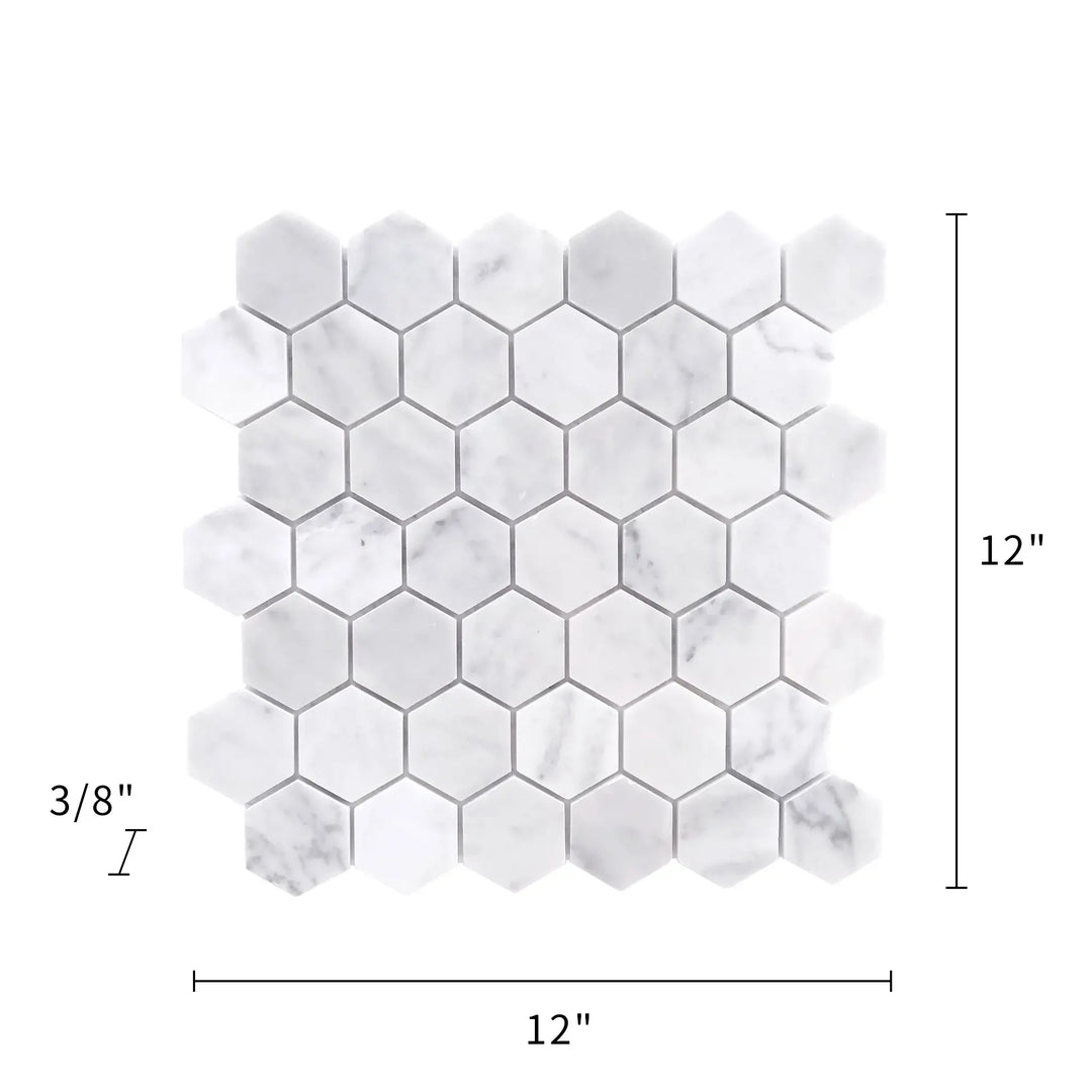 2-in Carrara White Hexagon 12-in x 12-in Marble Mosaic Floor and Wall Tile(1-sq. ft/ Piece)