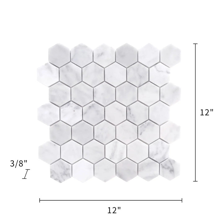 2-in Carrara White Hexagon 12-in x 12-in Marble Mosaic Floor and Wall Tile(1-sq. ft/ Piece)