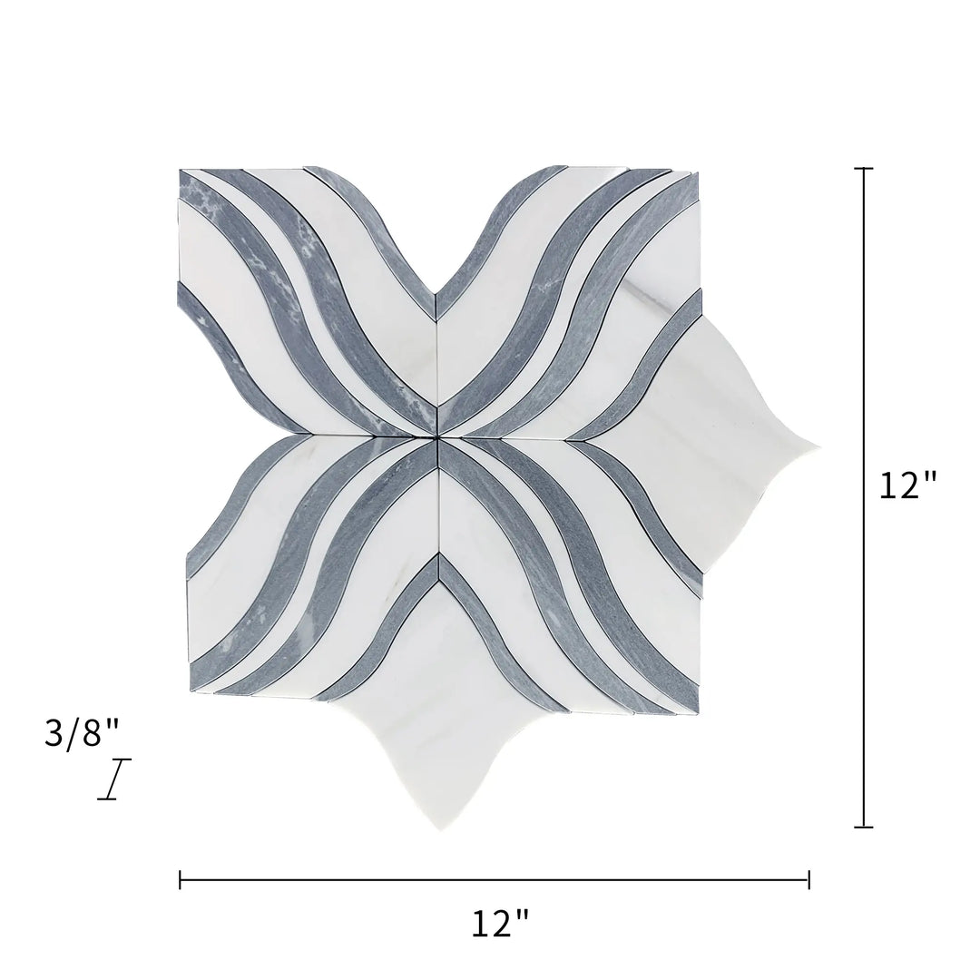 Lily - Thassos White & Palissandro Marble Waterjet Mosaic Floor and Wall Tile - Sample (Product Shown is Full Size)
