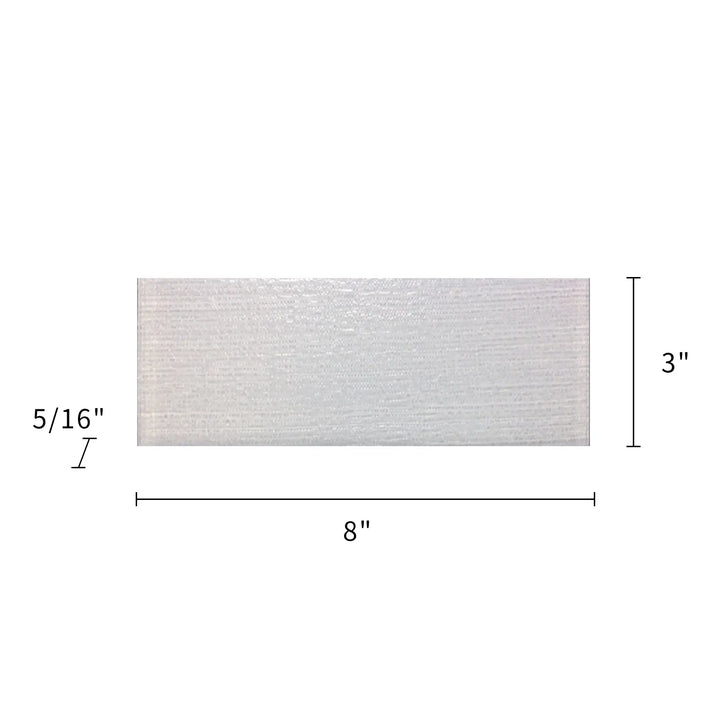 Size diagram of Linen Ice Glass Wall Tile – 3x8 inch layout with 0.17 sq. ft coverage, detailed dimensions for precise installation.