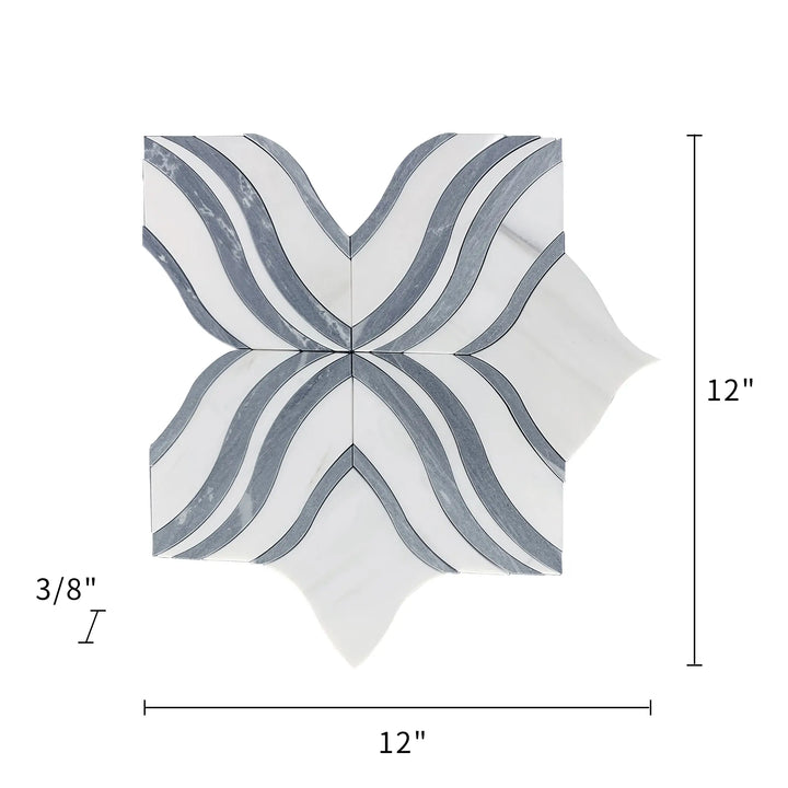 Lily - Thassos White & Palissandro Marble 12-in x 12-in Waterjet Mosaic Floor and Wall Tile(1-sq. ft/ Piece)