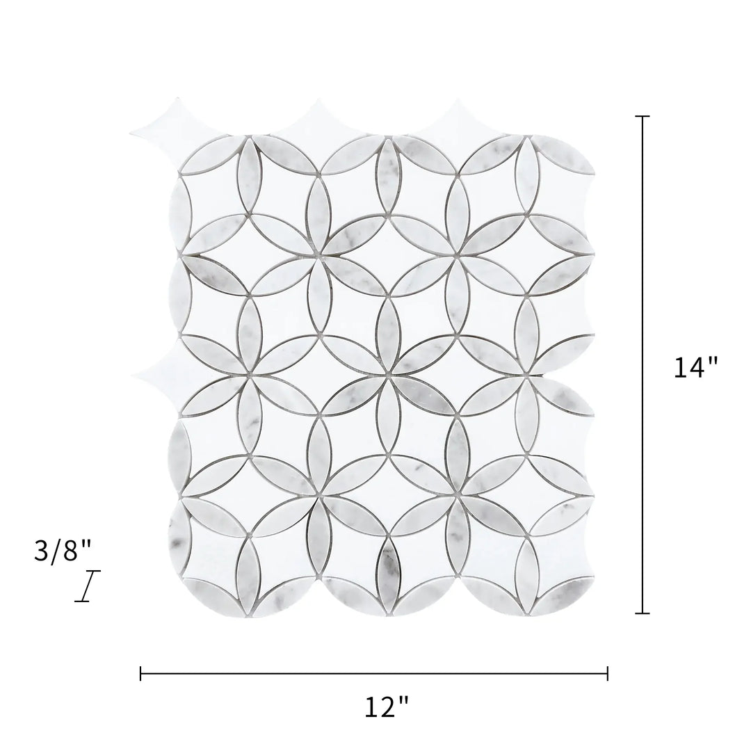 Flower Thassos & Carrara 14-in x 12-in Waterjet Marble Mosaic Floor and Wall Tile(1.17-sq. ft/ Piece)
