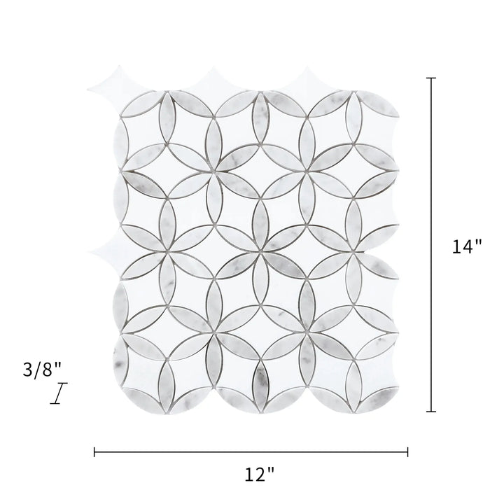 Flower Thassos & Carrara 14-in x 12-in Waterjet Marble Mosaic Floor and Wall Tile(1.17-sq. ft/ Piece)