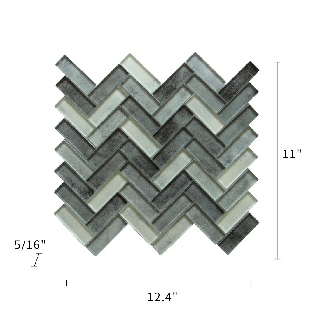 Misty Gray 11-in x 13-in Herringbone Glass Mosaic Wall Tile(0.95-sq. ft/ Piece)