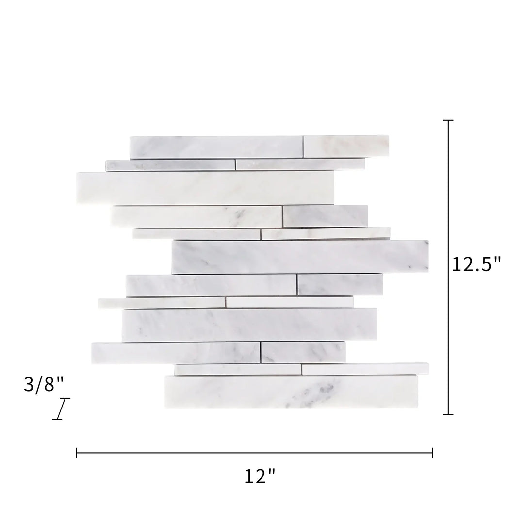 Oriental White Random Strip Polished Marble Mosaic Wall Tile - Sample (Product Shown is Full Size)