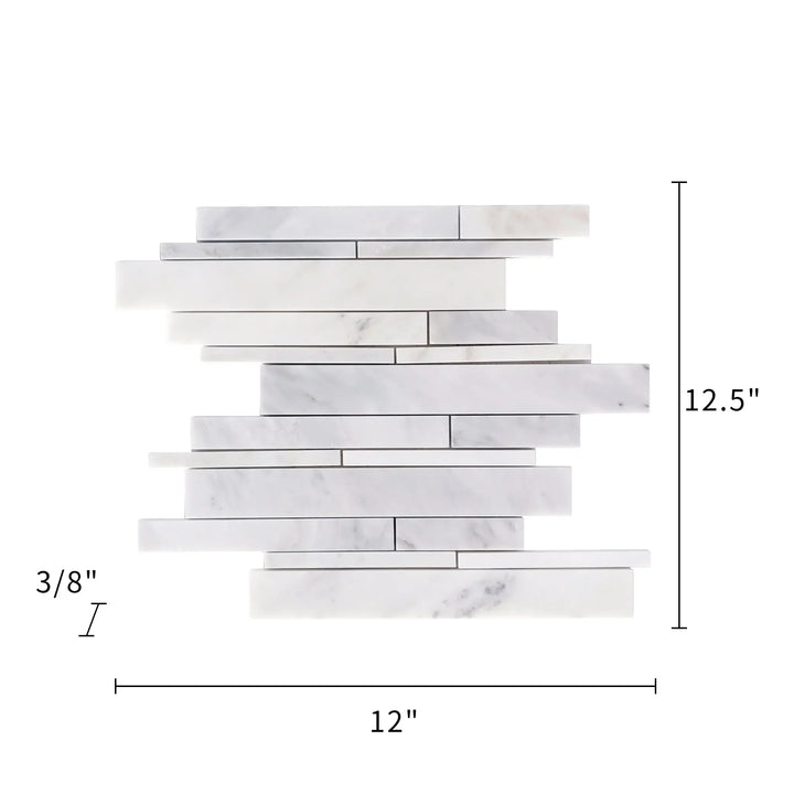Oriental White Random Strip Polished Marble Mosaic Wall Tile - Sample (Product Shown is Full Size)