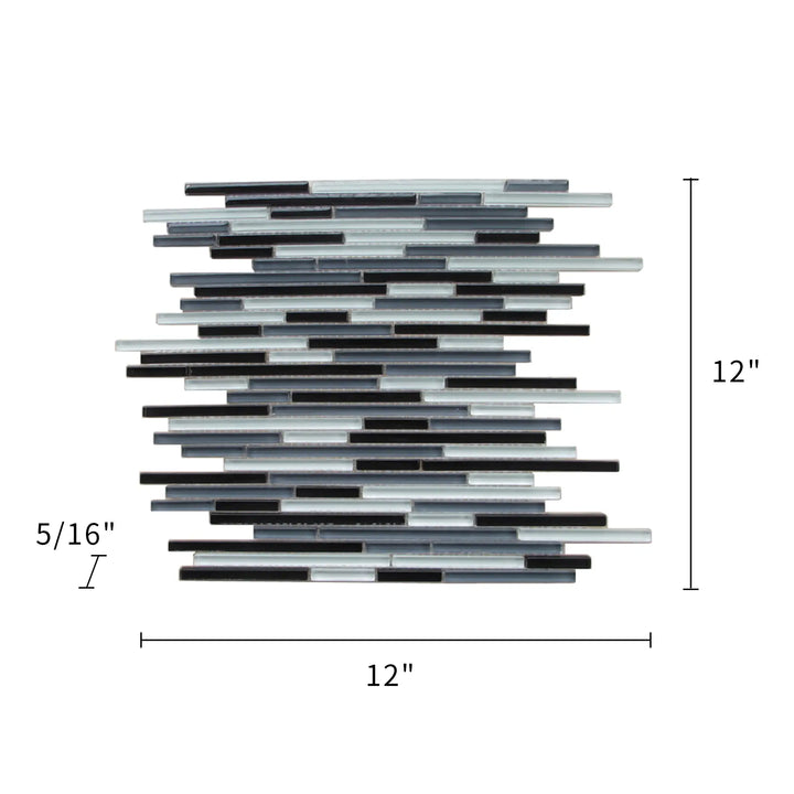 Gray Shadow Random Thin Strip 12-in x 12-in Glass Mosaic Wall Tile(1-sq. ft/ Piece)