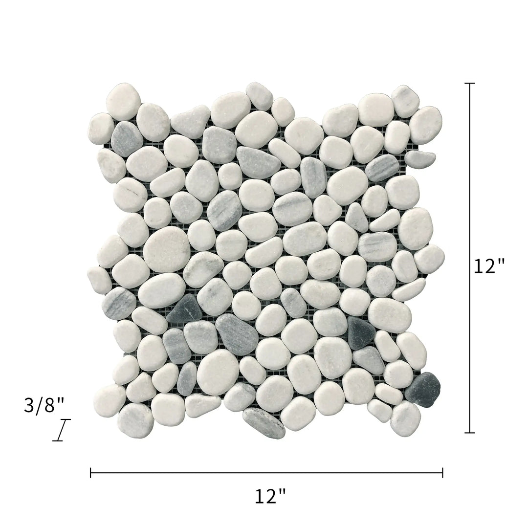 Chinese Zebra Flat Pebble 12-in x 12-in Marble Mosaic Floor Tile(1-sq. ft/ Piece)