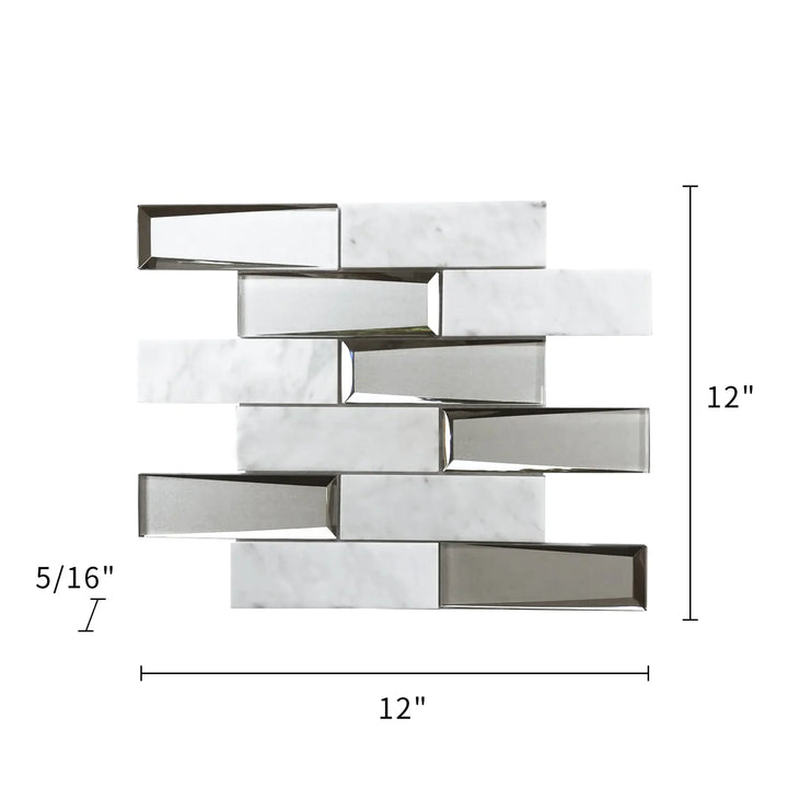 Carrara Marble & 3D Glass Mix 12-in x 12-in Glass Mosaic Wall Tile(1-sq. ft/ Piece)