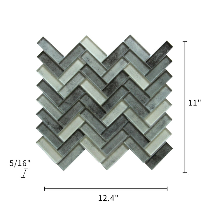 Misty Gray Herringbone Glass Mosaic Wall Tile - Sample (Product Shown is Full Size)