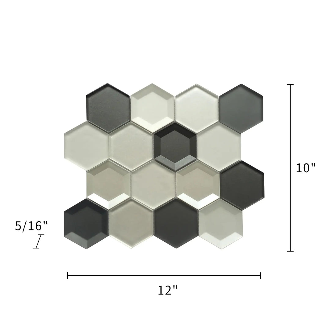 Mixed 3D Hexagon 10-in x 12-in Glass Mosaic Wall Tile(0.83-sq. ft/ Piece)