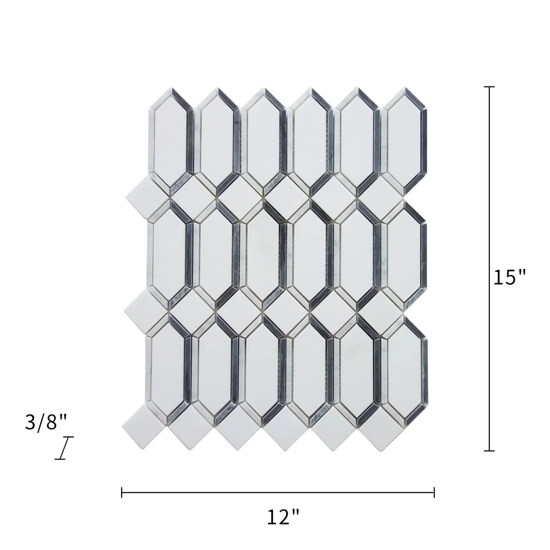 Elongated Hexagon Diamond White & Gray  Marble Mosaic  Wall Tile - Sample (Product Shown is Full Size)