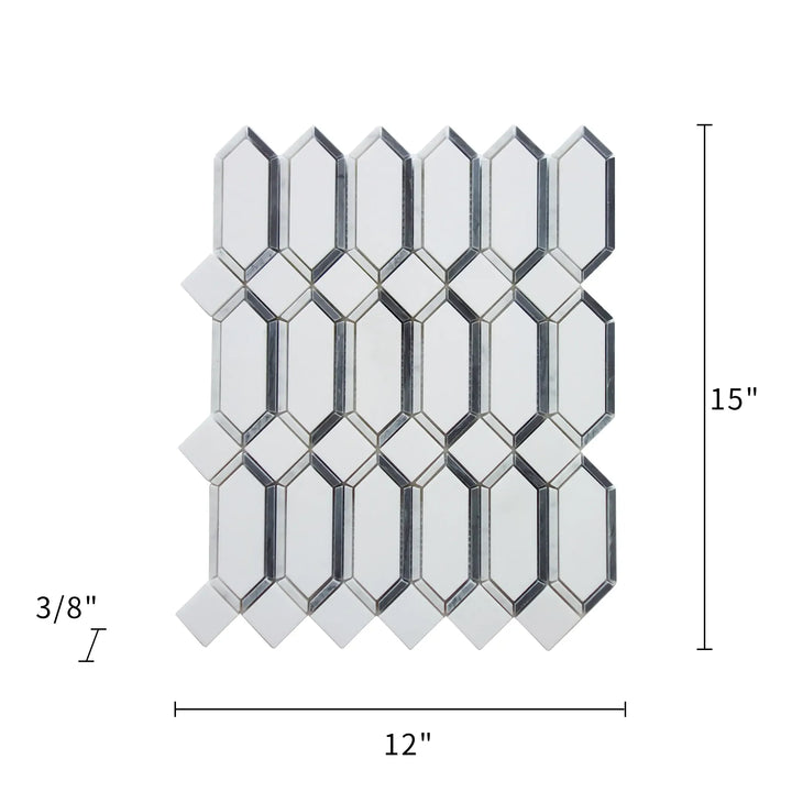 Elongated Hexagon Diamond White & Gray  Marble Mosaic  Wall Tile - Sample (Product Shown is Full Size)