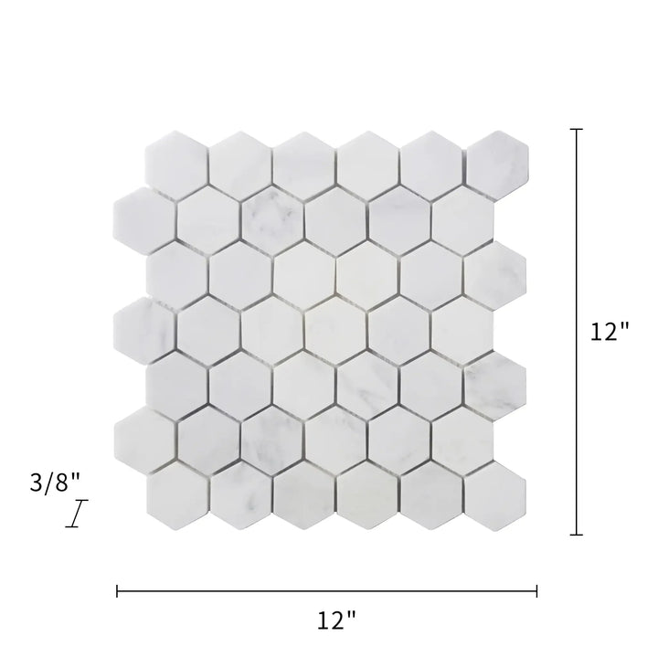 2-in Oriental White Hexagon 12-in x 12-in Marble Mosaic Floor and Wall Tile(1-sq. ft/ Piece)