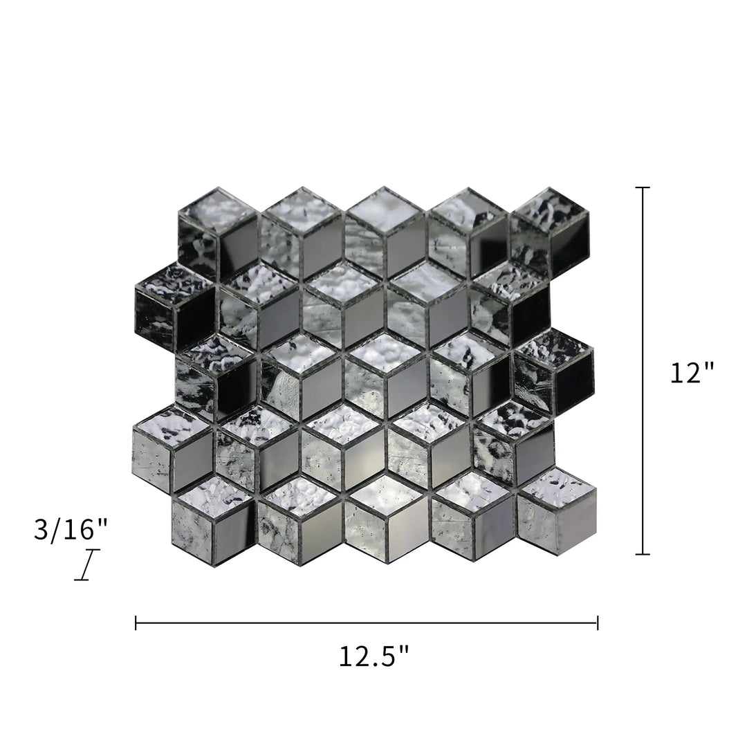 Silver Cubes Pattern 12-in x 12-1/2-in Glass Mosaic Wall Tile(1.04-sq. ft/ Piece)