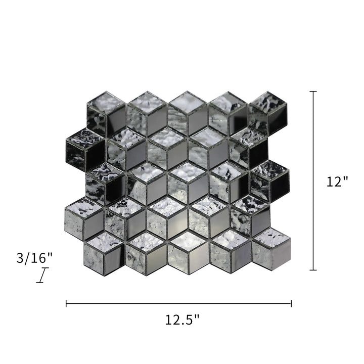 Silver Cubes Pattern 12-in x 12-1/2-in Glass Mosaic Wall Tile(1.04-sq. ft/ Piece)