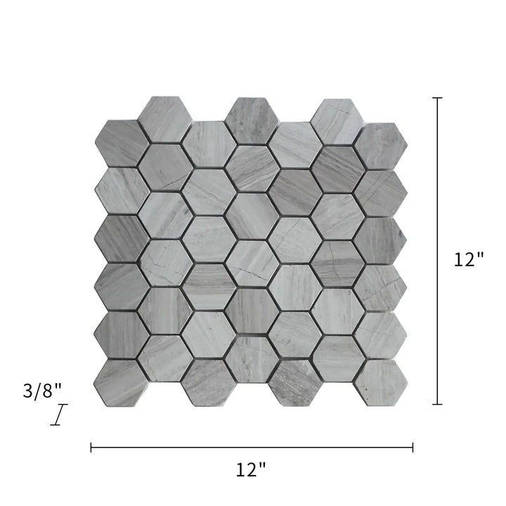 2-in Wooden White Hexagon 12-in x 12-in Honed Marble Mosaic Wall Tile(1-sq. ft/ Piece)