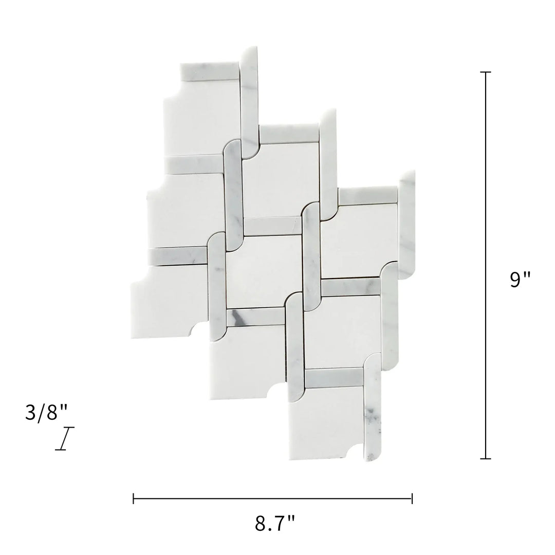 Thassos White & Carrara White 9-in x 9-in Waterjet Mosaic Floor and Wall Tile(0.54-sq. ft/ Piece)