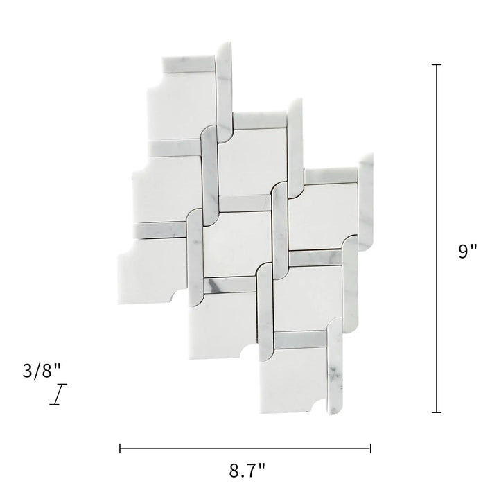Thassos White & Carrara White 9-in x 9-in Waterjet Mosaic Floor and Wall Tile(0.54-sq. ft/ Piece)