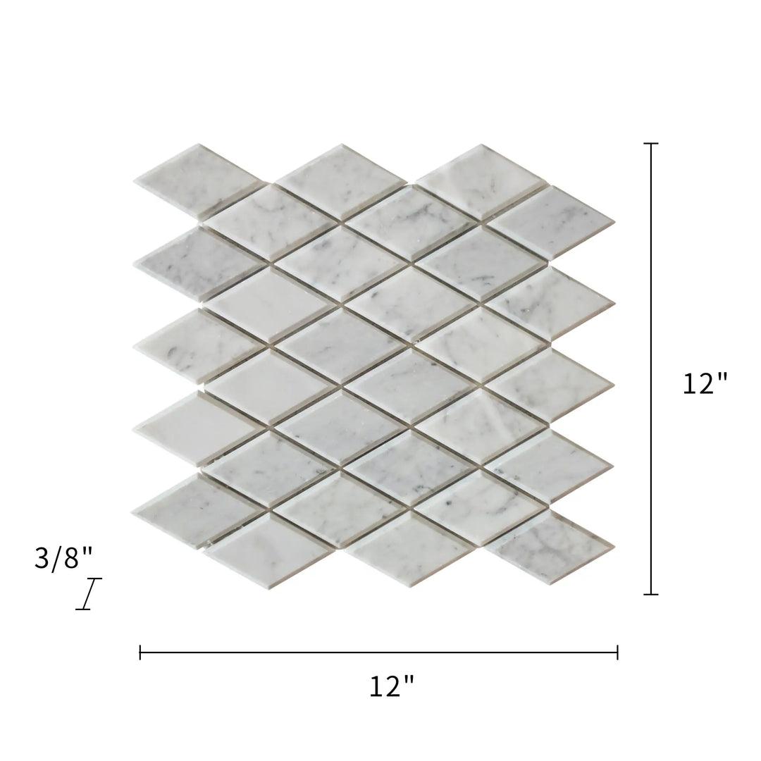 Carrara White Diamond 12-in x 12-in Beveled Marble Mosaic Wall Tile(1-sq. ft/ Piece)