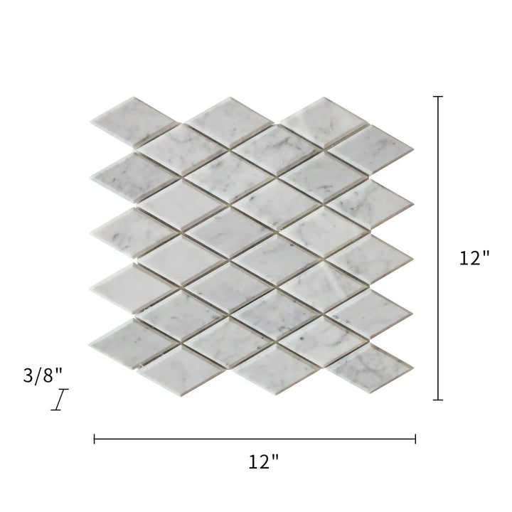 Carrara White Diamond 12-in x 12-in Beveled Marble Mosaic Wall Tile(1-sq. ft/ Piece)