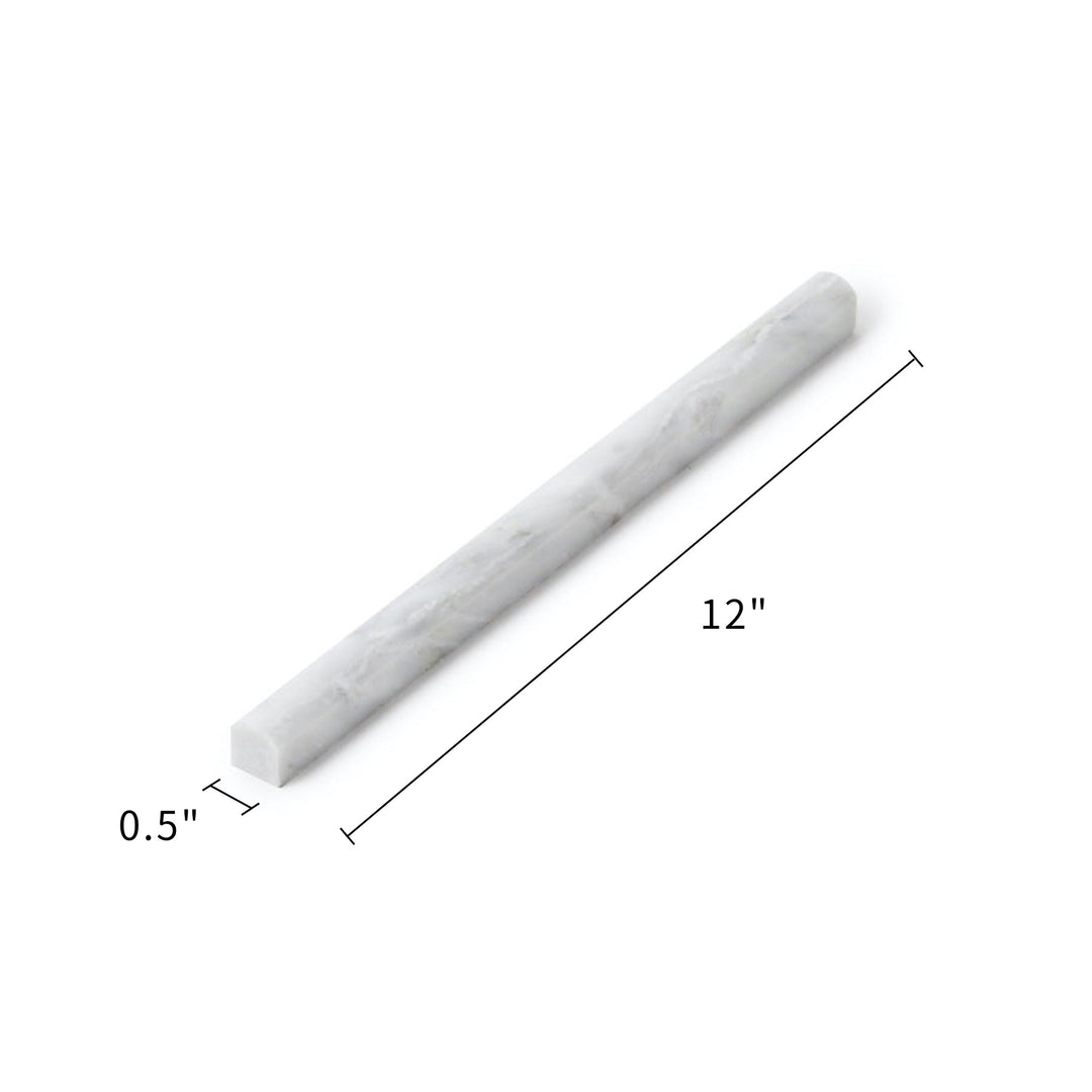 Carrara White 0.5-in x 12-in Polished Marble Pencil Molding Trim(0.04-sq. ft/ Piece)