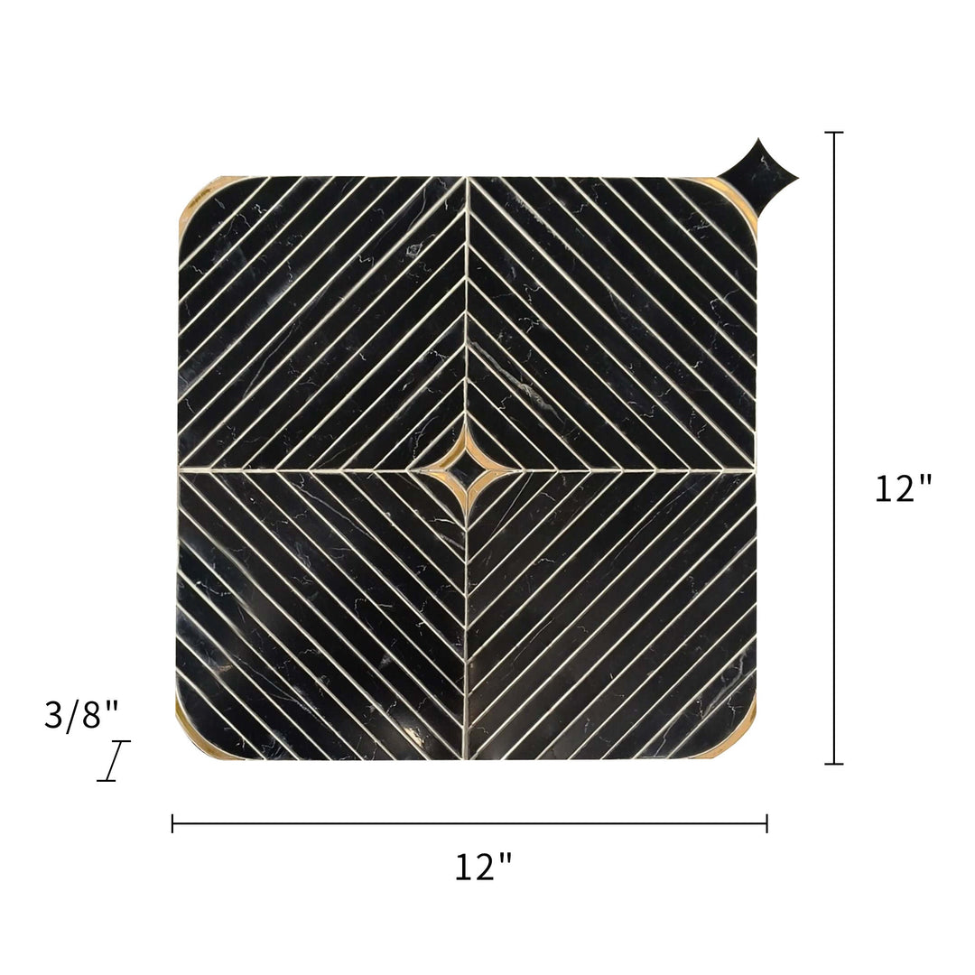 Nero and Brass mosaic tile installed in luxury kitchen backsplash – 12x12 inch waterjet cut