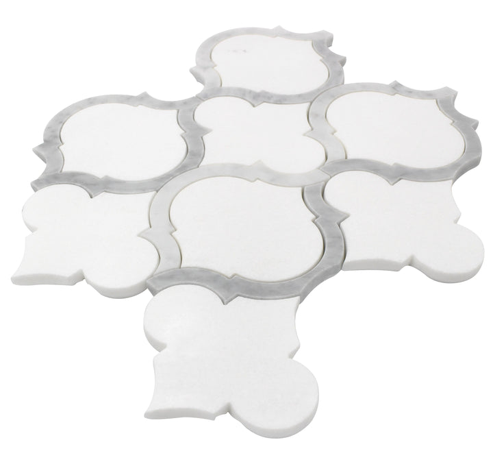 Marrakesh - Carrara White & Thassos White Waterjet Mosaic Floor and Wall Tile - Sample (Product Shown is Full Size)