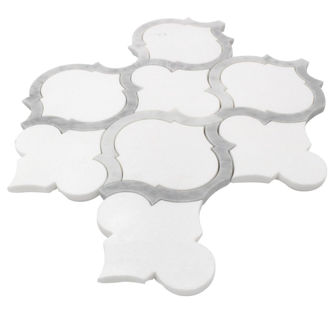 Marrakesh - Carrara White & Thassos White 9-in x 10-in Waterjet Mosaic Floor and Wall Tile(0.63-sq. ft/ Piece)