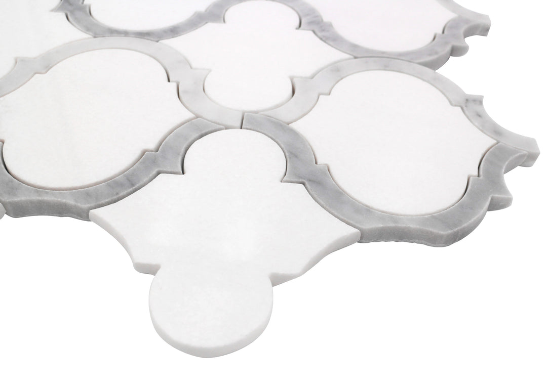Marrakesh - Carrara White & Thassos White 9-in x 10-in Waterjet Mosaic Floor and Wall Tile(0.63-sq. ft/ Piece)