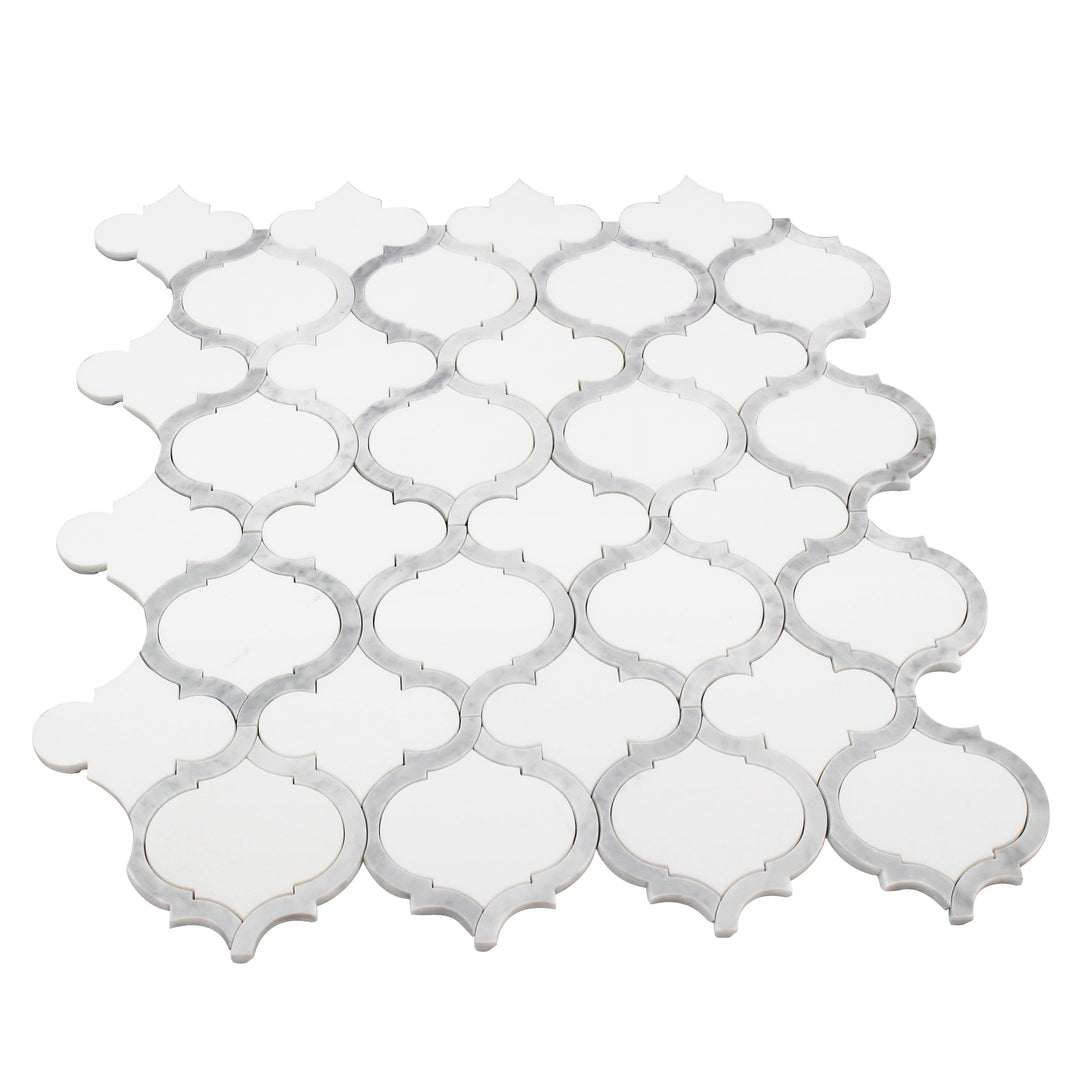 Marrakesh - Carrara White & Thassos White Waterjet Mosaic Floor and Wall Tile - Sample (Product Shown is Full Size)